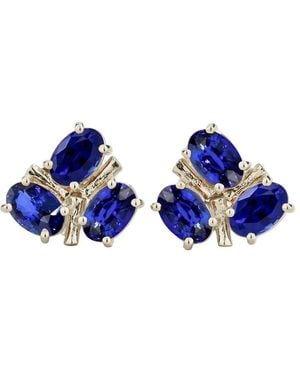 Juvetti Ligna Oval Sapphire Cluster Stud Earrings - Blue