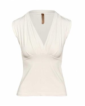 Conquista Neutrals Cream Jersey Top With Draped V-Neck – Viscose & Elastane Blend - White
