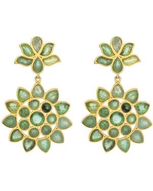 Opium Jewels Water Lotus Statement Earrings - Green