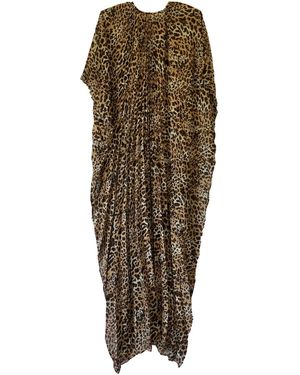 Monica Mahoney Leopard Chiffon Pleated Caftan - Green