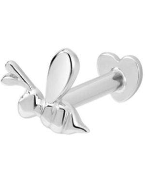 Vanhi 14K Solid Bumble Bee Flat Back Stud Left Facing - White