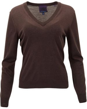 lords of harlech Sasha Brownie Merino Silk Cashmere V-Neck Jumper