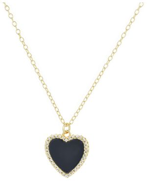 KAMARIA Onyx Heart Necklace With Crystals - Metallic