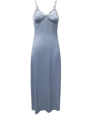 Riviera Soirée Taylor Bejeweled Satin Maxi Dress - Blue