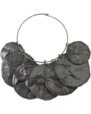 Romer Millinery Metallic Sillk Disc Coin Choker Steel - Grey