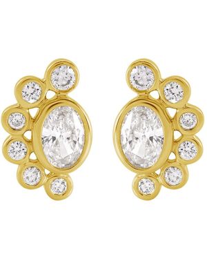 Artisan 14K Oval Diamond Cluster Stud Earrings - Metallic