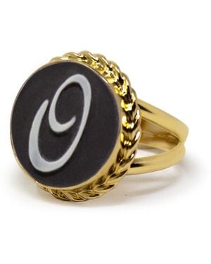 Vintouch Italy Gold Vermeil Black Cameo Ring Initial O - Metallic