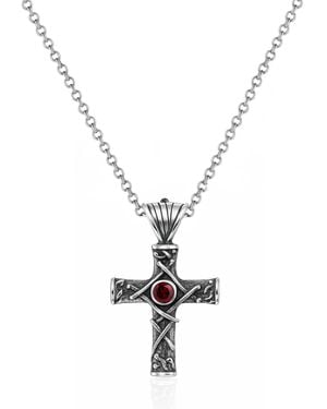 Unaloe Harmony Cross Necklace With Ruby - Metallic