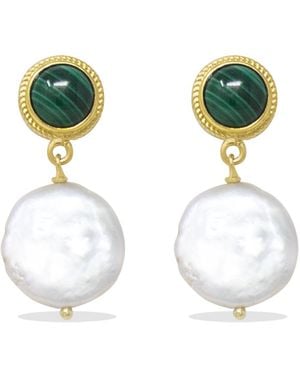 Vintouch Italy Plated Malachite & Keshi Pearl Earrings - Green