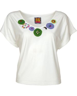 Lalipop Design White Blouse With Hand-embroidered Details On The Neckline