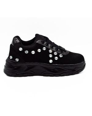 Rettrose Adeline Luxury Noir Lycra Handmade Embellished Sneakers - Black