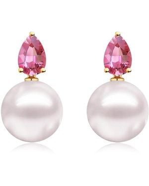 Kai Fine Jewelry Solid Natural Tourmaline & Freshwater Pearl Venus Tears Convertible Earrings - Pink