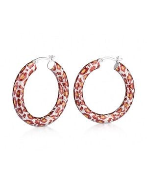 Gold & Honey Leopard Print Hoop Earrings - Red