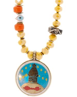 Ebru Jewelry Colourful Nepal Mantra Pendant Beaded Long Necklace - Blue