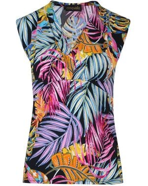 Conquista Fuchsia Summer V Neck Top - Blue