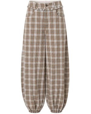 Amy Lynn Esme Check Cotton Balloon Pants - Brown