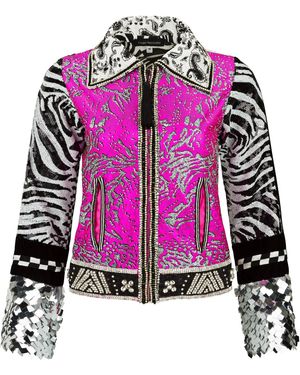 Boutique Kaotique Handmade Moroccan Zebra Sequins Jacket - Pink