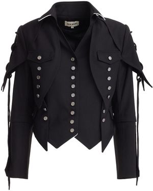 Julia Allert Designer Lace-Up Cropped Utility Jacket – - Black