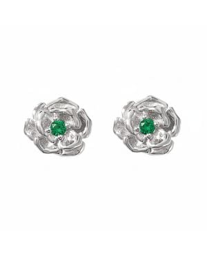 Harfi Emerald May Birthstone Hawthorn Birthflower Sterling Stud Earrings - Green