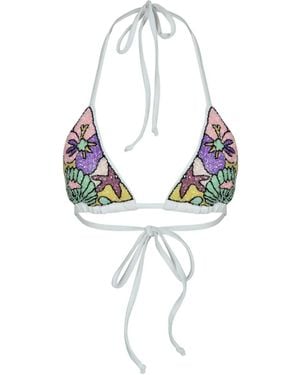 Oceanus Talia Hand Embroidered Base Bikini Top - Blue