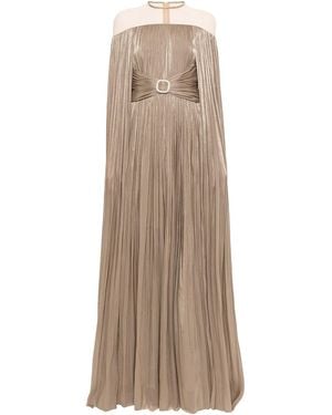 Nissa Cape-Design Chiffon Maxi Dress - Natural