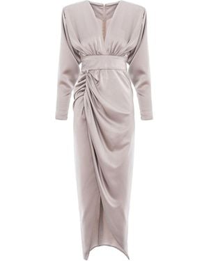 BLUZAT Taupe Long Sleeve Wrap Dress With Side Draping - Gray