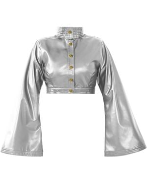 Kargede Leather Cropped Jacket – High Neck, Vegan Faux - Gray