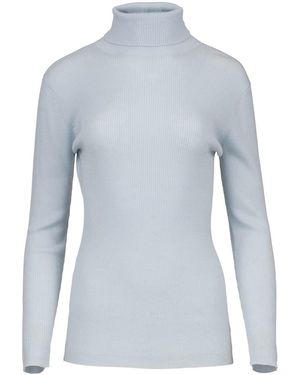 Conquista Fitted Polo Neck Wool Blend Top - Blue