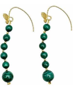 Farra Malachite Drops With Butterfly Hook Earrings - Green