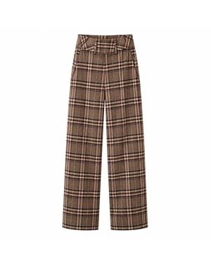 FRONT ROW SHOP Check Wool Trousers Espresso - Brown