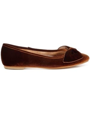 Rag & Co Pothos Luxurious Velvet Bow Ballerinas - Brown