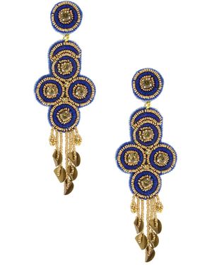 Saachi Embroidered Bead Dangle Earrings - Metallic