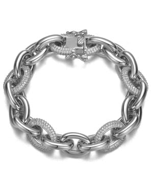 Genevive Jewelry Rachel Glauber Plated With Cubic Zirconia Chunky Tubular Oval Cable Chain Bracelet For - Metallic