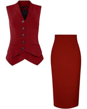 Tia Dorraine Fitted Waistcoat & Skirt Set - Red
