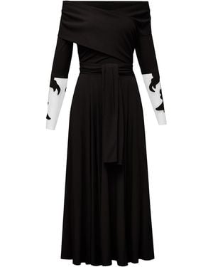 ALINA CERNĂTESCU Rimini Flared Midi Adjustable Dress With Embroidered Sleeves - Black