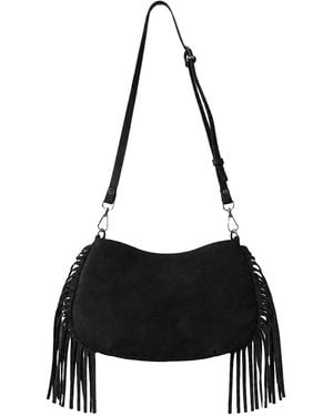 F3Rog by Rana Suede Crossbody Mini Gordon Fringe Bag - Black