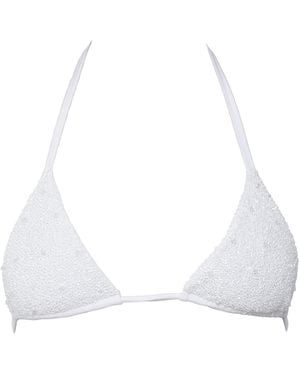 Self-Adore Forever Hand-Beaded Embellished Bikini Top - White