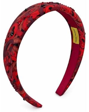 Janara Jones Snakes Print Satin Rhinestone Embellished Headband - Red