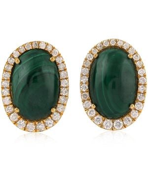 Artisan 18K Malachite & Diamond Stud Earrings - Green