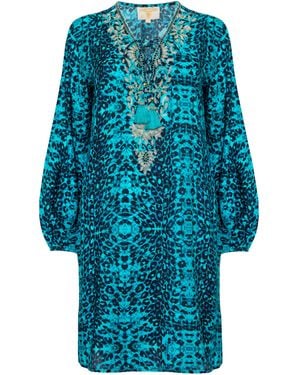 Sophia Alexia Leopard Lagoon Maldives Beaded Kaftan - Blue