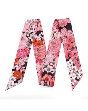 Wenzi Mulberry Silk Ribbon Scarf, Long Skinny Scarf, Hair Scarf, Purse Scarf, Butterfly Nocturne - Red