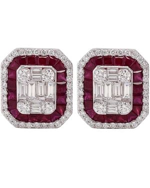 Artisan Ruby & Baguette Diamond Art Deco Stud Earrings - Multicolour
