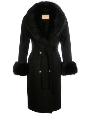 Santinni 'Marlene' 100% Cashmere & Wool Coat With Faux Fur - Black