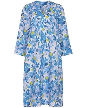 NoLoGo-chic Plum Print Picot Midi Dress Linen Multi - Blue