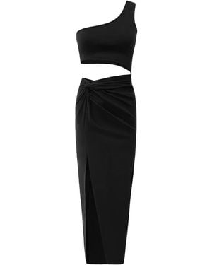 OW Collection Isabella One Shoulder Cut Out Midi Dress - Black