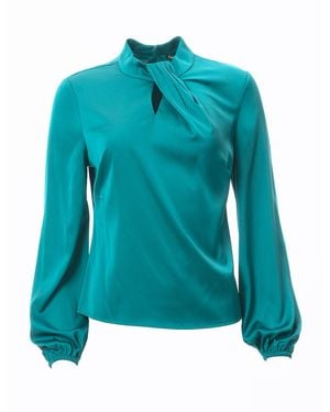 Carloslines Draped Mock Neck Long Sleeve Shirt - Blue