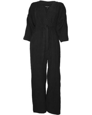 Joeleen Torvick Wide Leg Button Down Belted Jumpsuit - Black