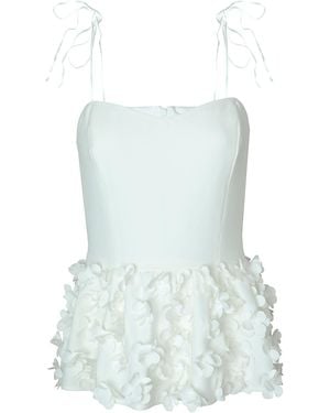 2KStyle Elisaveta Three-Dimensional Floral Hand-Embellished Crepe Peplum Top - Blue