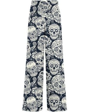 Aloha From Deer Skull Flower Long Loose Pants - Blue