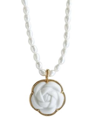 POPORCELAIN Porcelain Camellia Pearl Necklace - Metallic